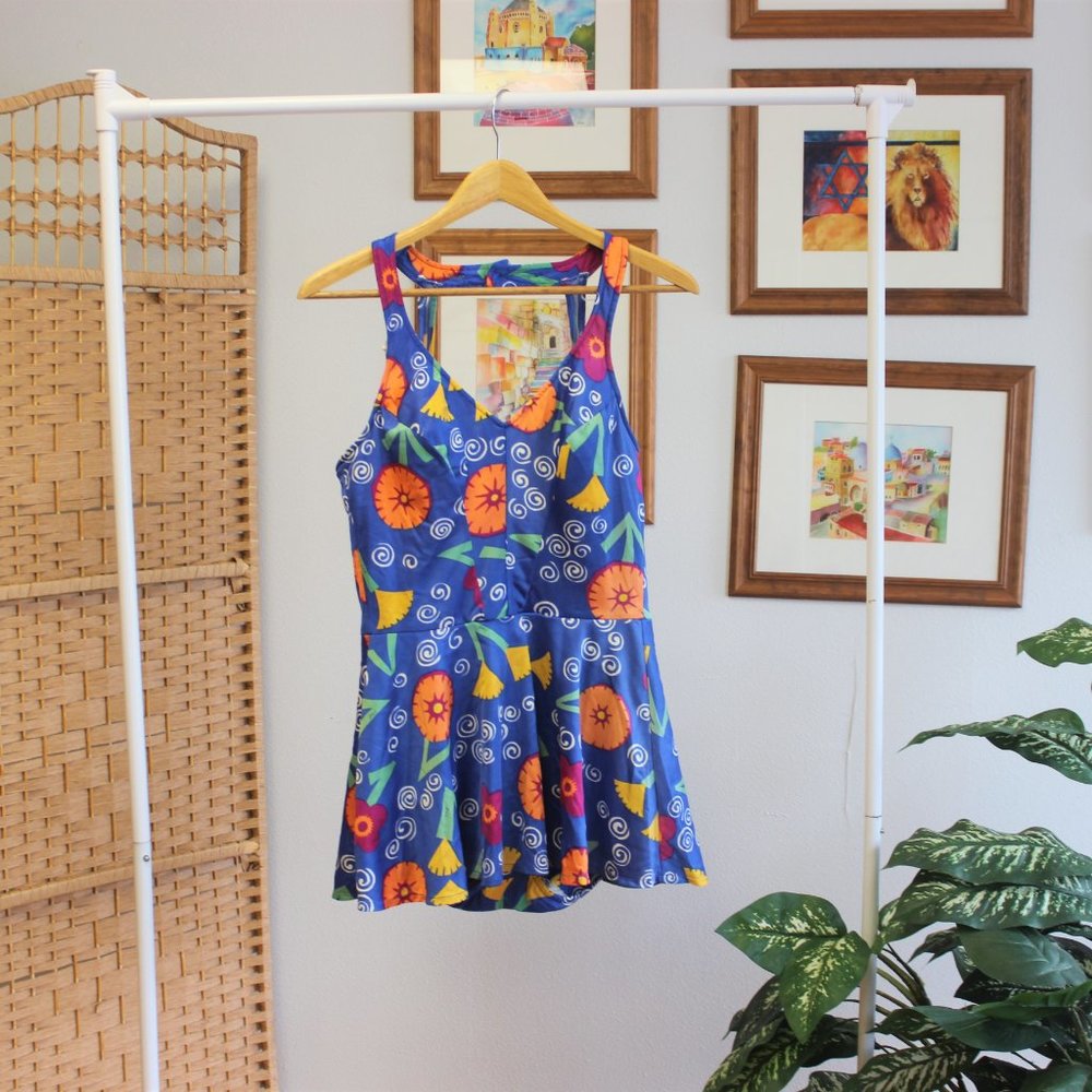 Vintage 1970s Skirted Swimsuit L